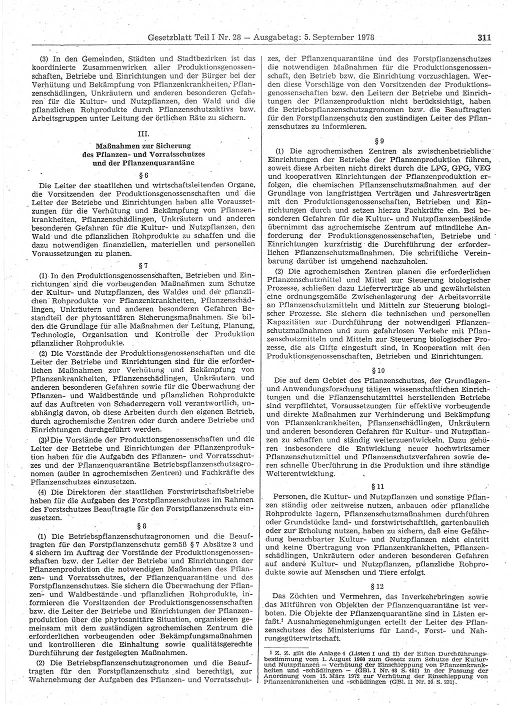 Gesetzblatt (GBl.) der Deutschen Demokratischen Republik (DDR) Teil Ⅰ 1978, Seite 311 (GBl. DDR Ⅰ 1978, S. 311)