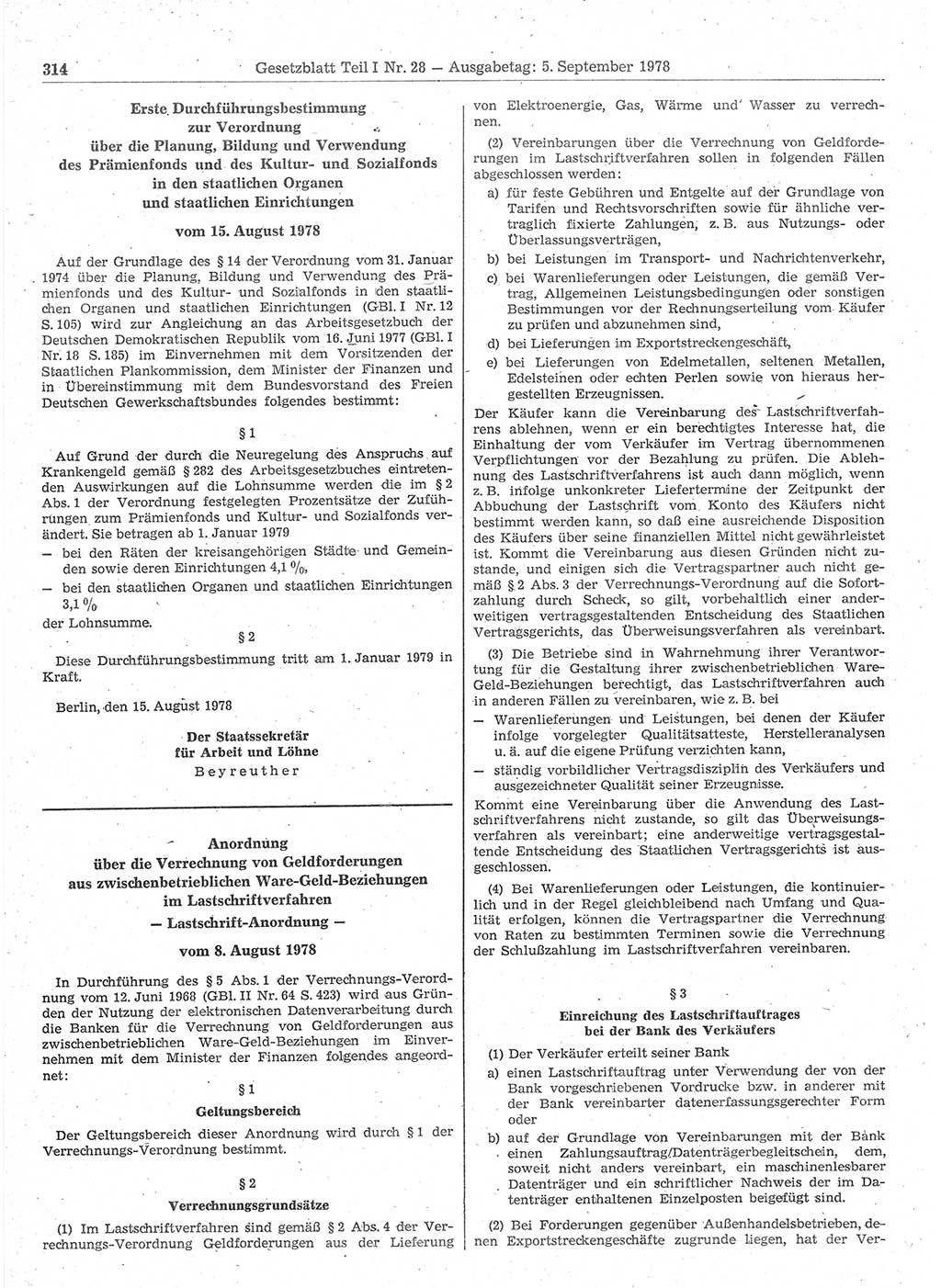 Gesetzblatt (GBl.) der Deutschen Demokratischen Republik (DDR) Teil Ⅰ 1978, Seite 314 (GBl. DDR Ⅰ 1978, S. 314)