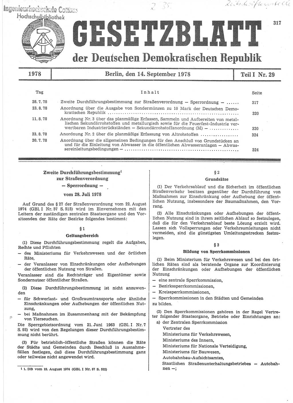 Gesetzblatt (GBl.) der Deutschen Demokratischen Republik (DDR) Teil Ⅰ 1978, Seite 317 (GBl. DDR Ⅰ 1978, S. 317)