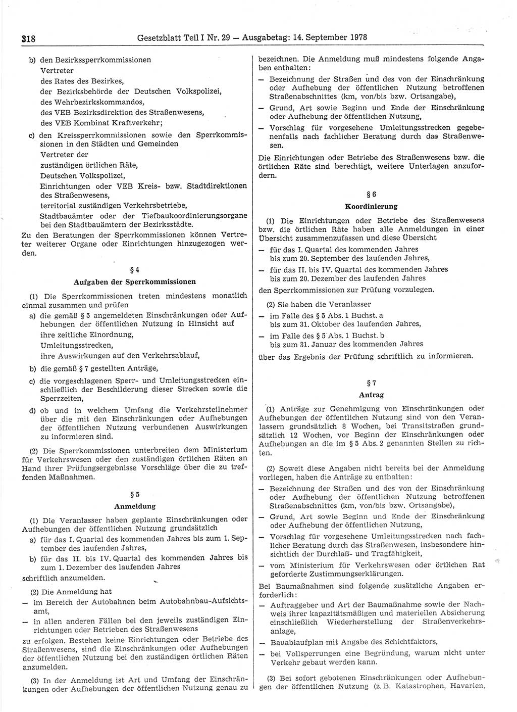 Gesetzblatt (GBl.) der Deutschen Demokratischen Republik (DDR) Teil Ⅰ 1978, Seite 318 (GBl. DDR Ⅰ 1978, S. 318)