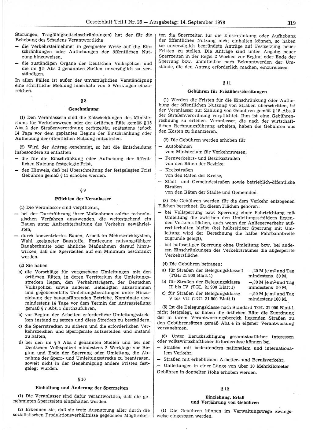 Gesetzblatt (GBl.) der Deutschen Demokratischen Republik (DDR) Teil Ⅰ 1978, Seite 319 (GBl. DDR Ⅰ 1978, S. 319)