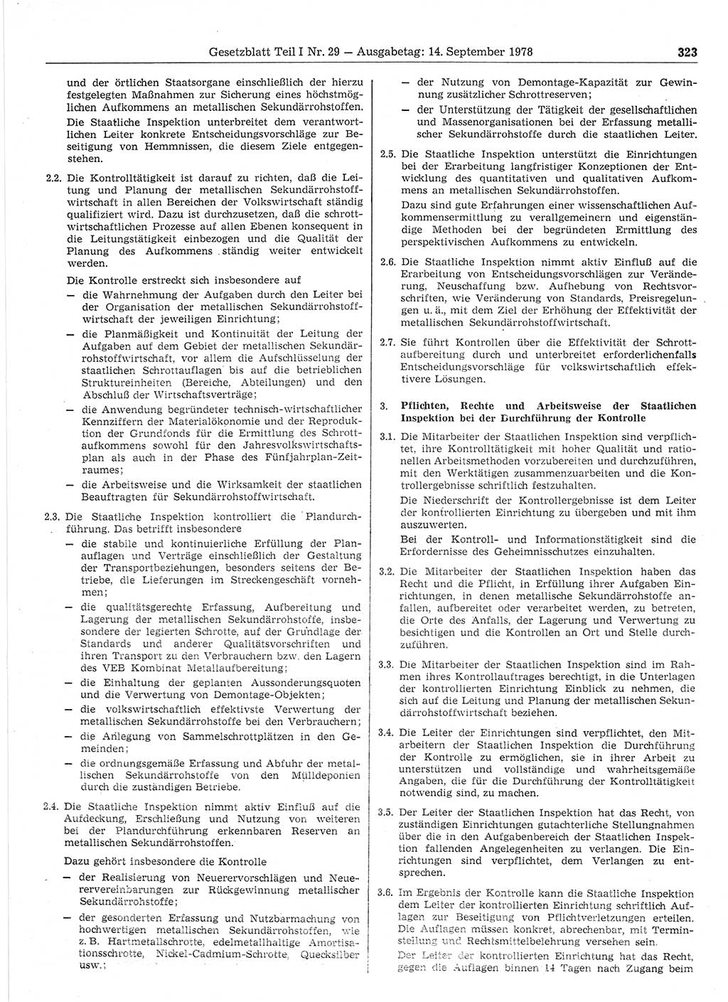 Gesetzblatt (GBl.) der Deutschen Demokratischen Republik (DDR) Teil Ⅰ 1978, Seite 323 (GBl. DDR Ⅰ 1978, S. 323)
