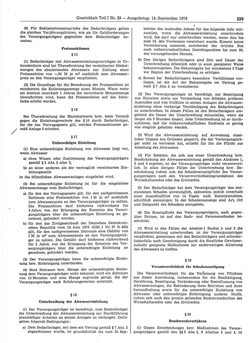 Gesetzblatt (GBl.) der Deutschen Demokratischen Republik (DDR) Teil Ⅰ 1978, Seite 329 (GBl. DDR Ⅰ 1978, S. 329)