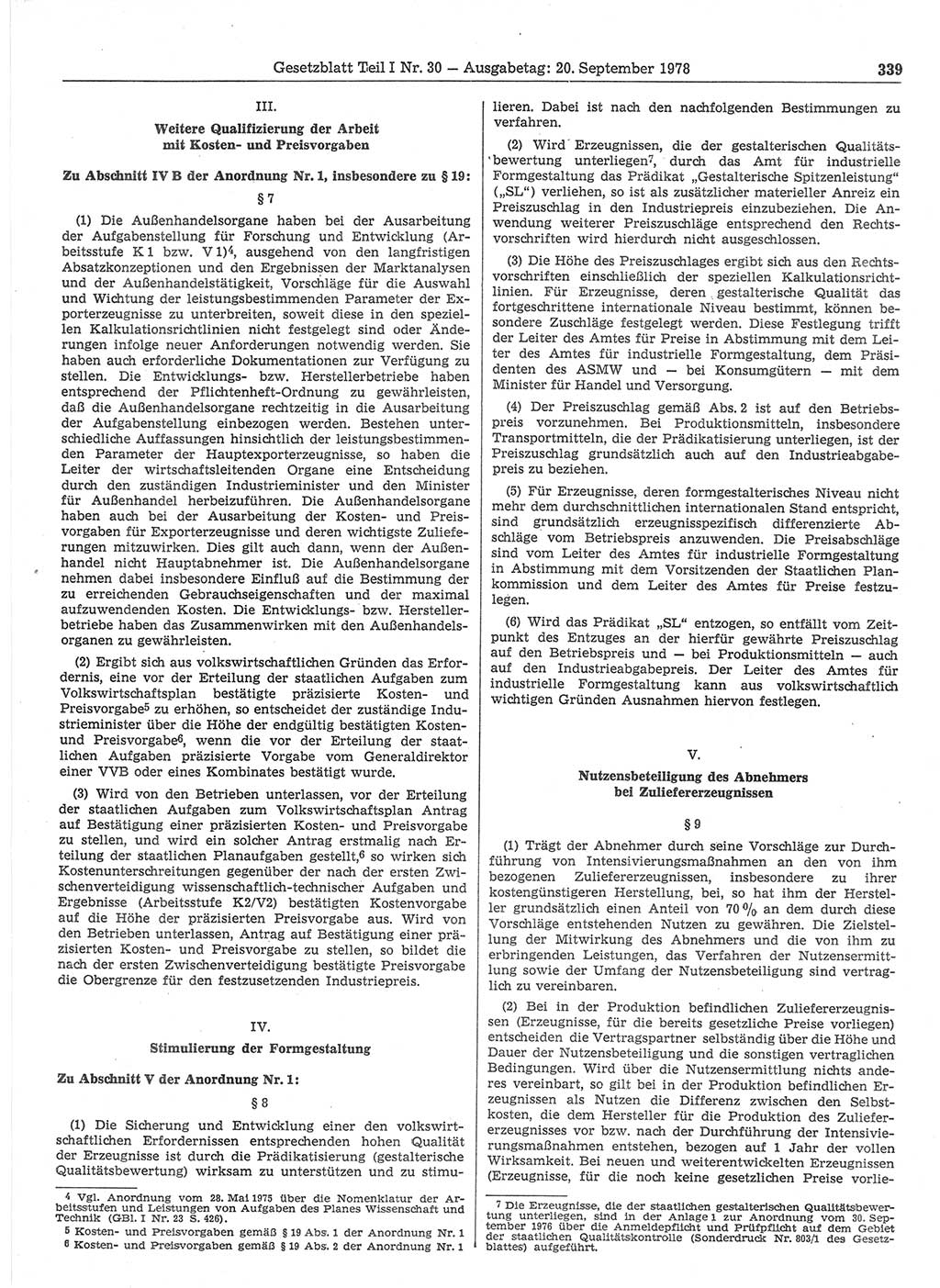 Gesetzblatt (GBl.) der Deutschen Demokratischen Republik (DDR) Teil Ⅰ 1978, Seite 339 (GBl. DDR Ⅰ 1978, S. 339)