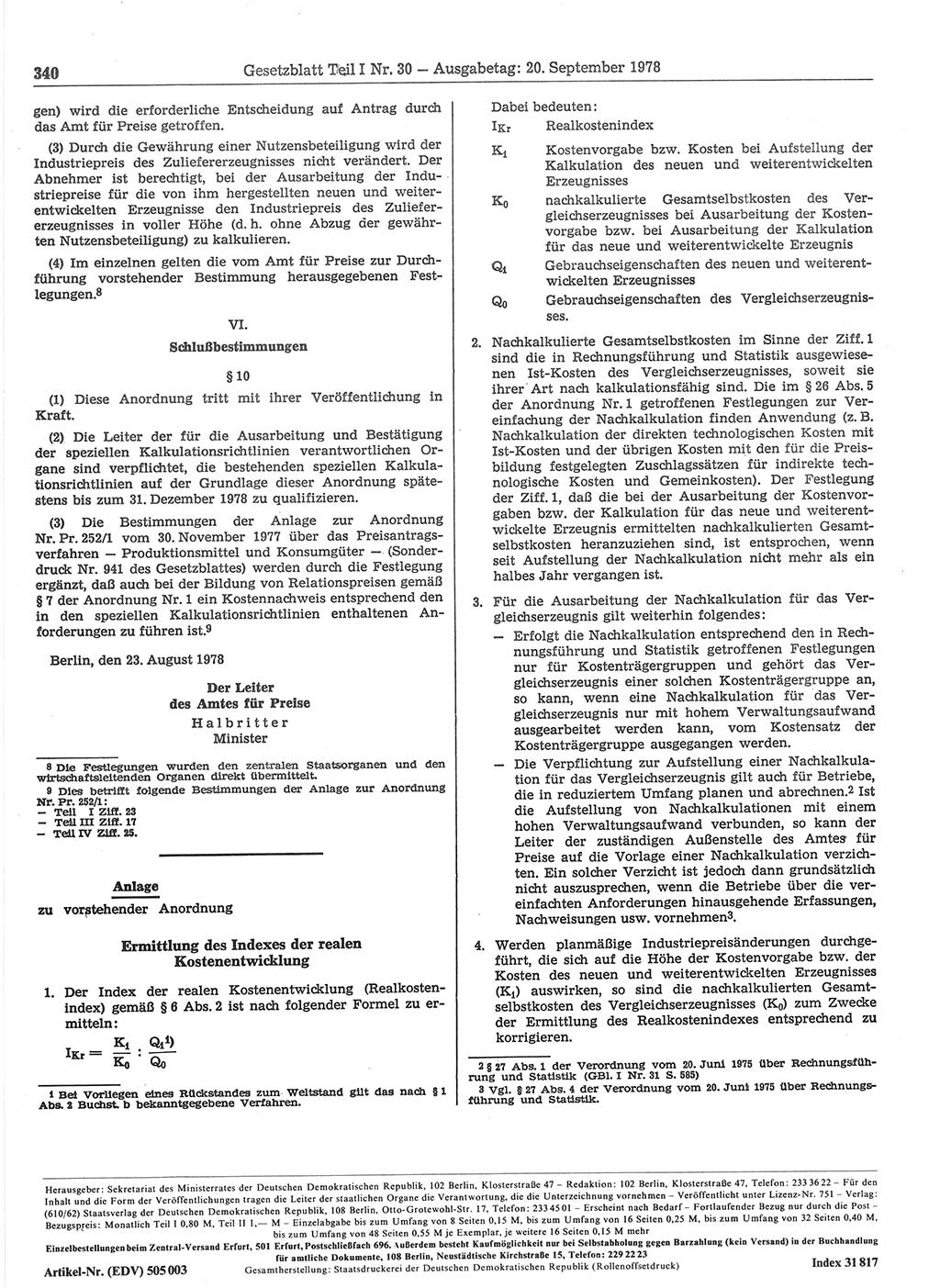 Gesetzblatt (GBl.) der Deutschen Demokratischen Republik (DDR) Teil Ⅰ 1978, Seite 340 (GBl. DDR Ⅰ 1978, S. 340)