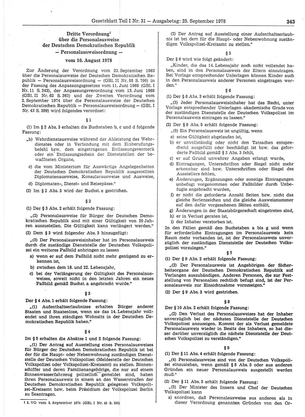 Gesetzblatt (GBl.) der Deutschen Demokratischen Republik (DDR) Teil Ⅰ 1978, Seite 343 (GBl. DDR Ⅰ 1978, S. 343)