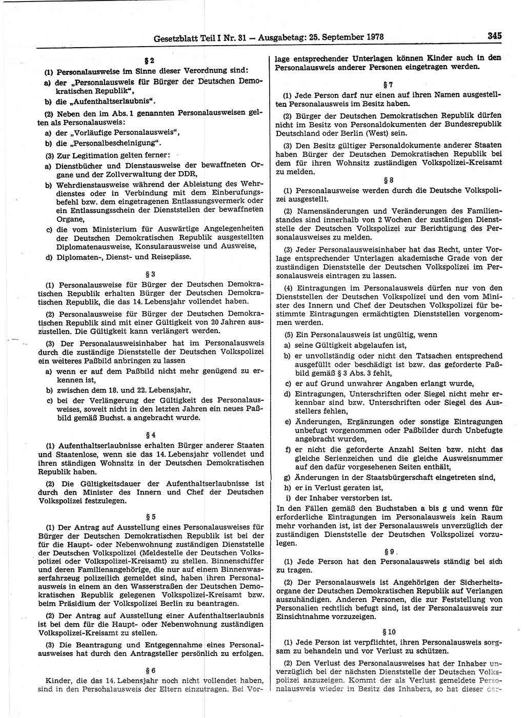 Gesetzblatt (GBl.) der Deutschen Demokratischen Republik (DDR) Teil Ⅰ 1978, Seite 345 (GBl. DDR Ⅰ 1978, S. 345)