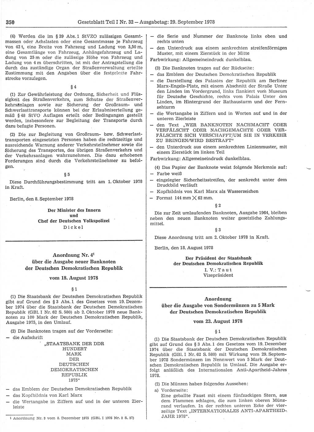 Gesetzblatt (GBl.) der Deutschen Demokratischen Republik (DDR) Teil Ⅰ 1978, Seite 350 (GBl. DDR Ⅰ 1978, S. 350)