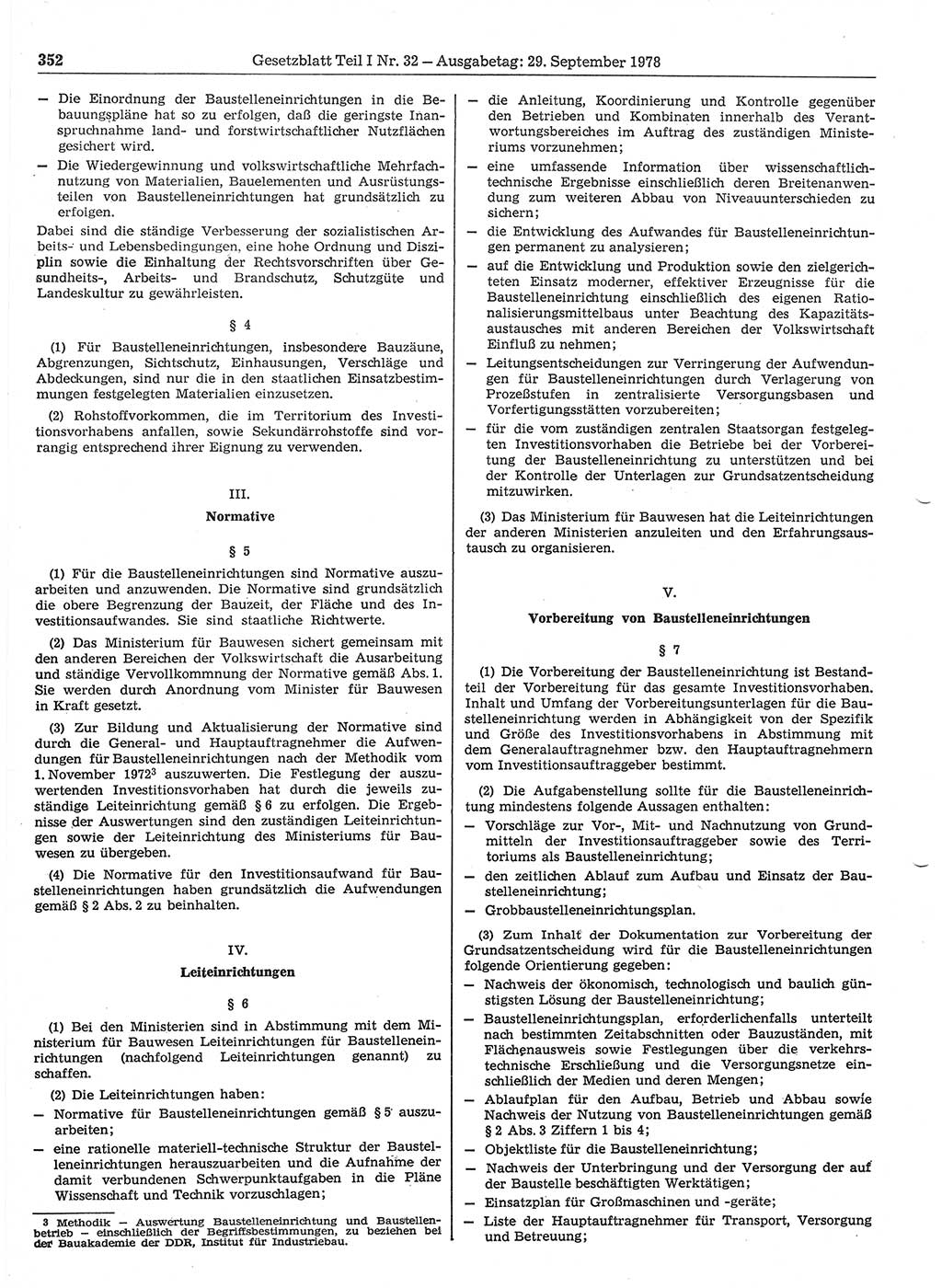 Gesetzblatt (GBl.) der Deutschen Demokratischen Republik (DDR) Teil Ⅰ 1978, Seite 352 (GBl. DDR Ⅰ 1978, S. 352)