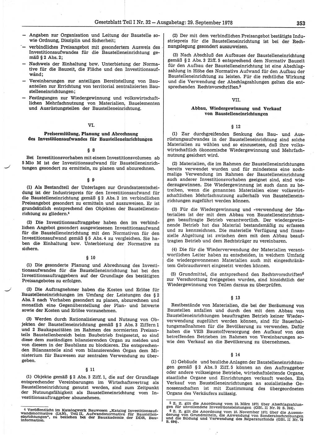 Gesetzblatt (GBl.) der Deutschen Demokratischen Republik (DDR) Teil Ⅰ 1978, Seite 353 (GBl. DDR Ⅰ 1978, S. 353)