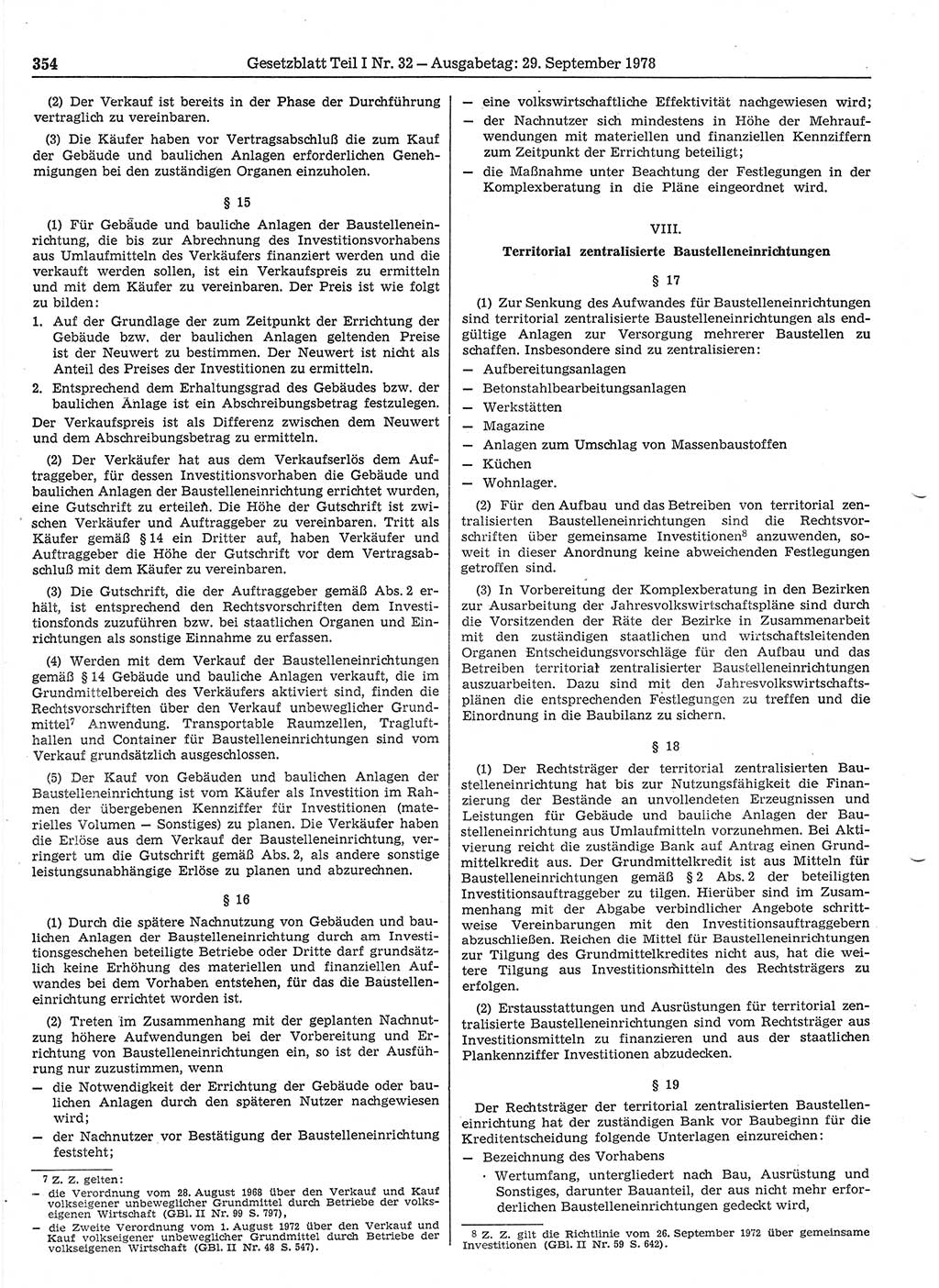 Gesetzblatt (GBl.) der Deutschen Demokratischen Republik (DDR) Teil Ⅰ 1978, Seite 354 (GBl. DDR Ⅰ 1978, S. 354)