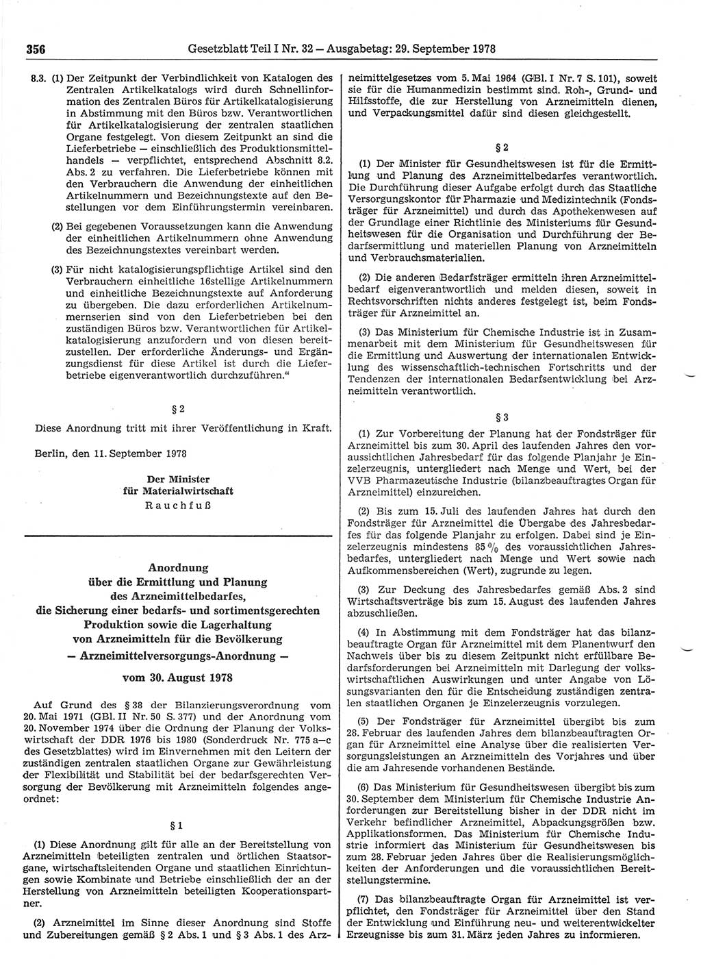 Gesetzblatt (GBl.) der Deutschen Demokratischen Republik (DDR) Teil Ⅰ 1978, Seite 356 (GBl. DDR Ⅰ 1978, S. 356)