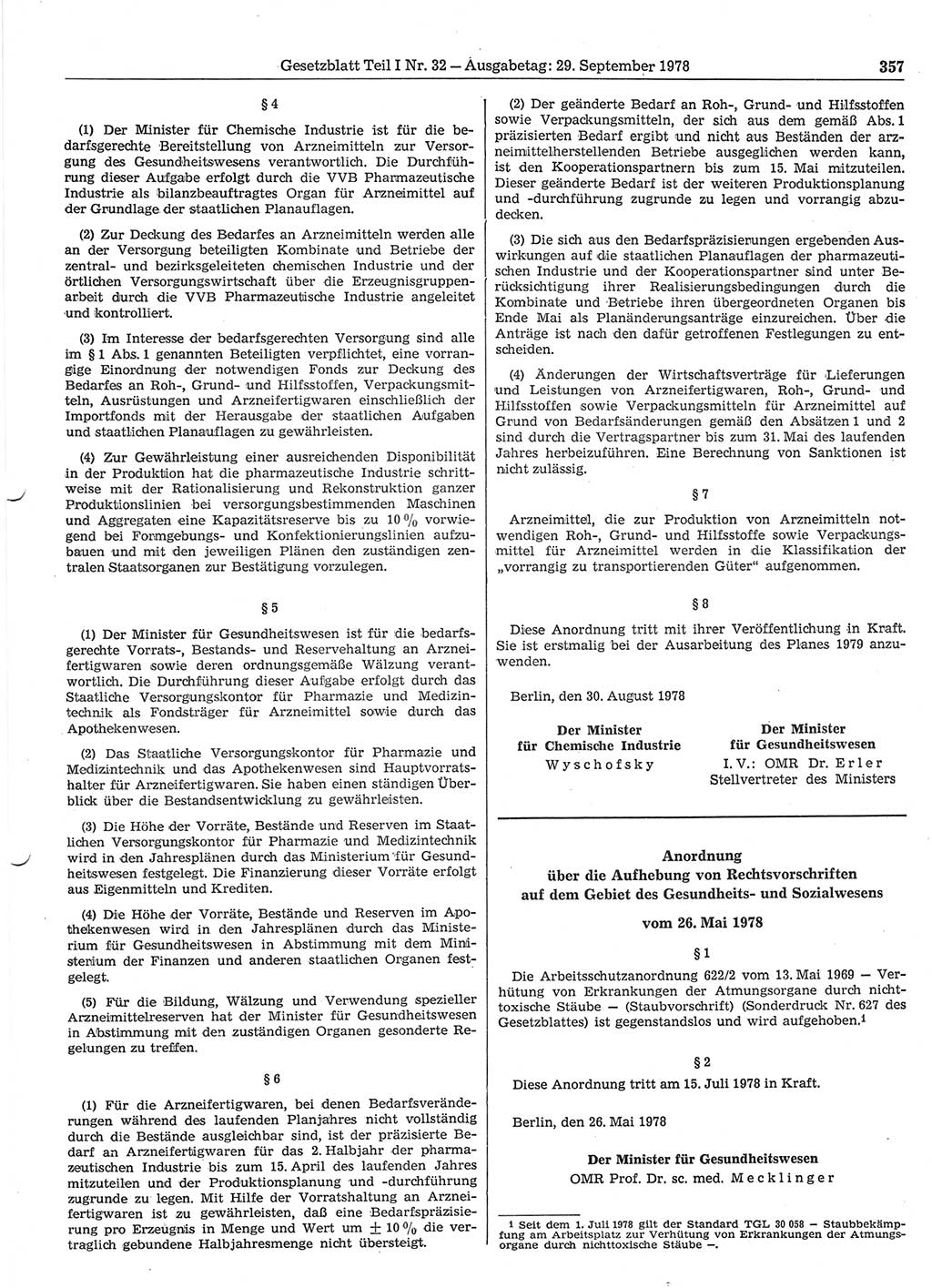 Gesetzblatt (GBl.) der Deutschen Demokratischen Republik (DDR) Teil Ⅰ 1978, Seite 357 (GBl. DDR Ⅰ 1978, S. 357)
