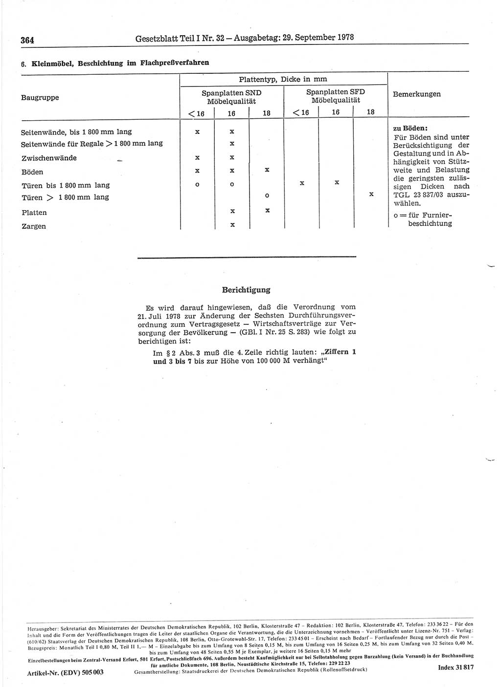 Gesetzblatt (GBl.) der Deutschen Demokratischen Republik (DDR) Teil Ⅰ 1978, Seite 364 (GBl. DDR Ⅰ 1978, S. 364)