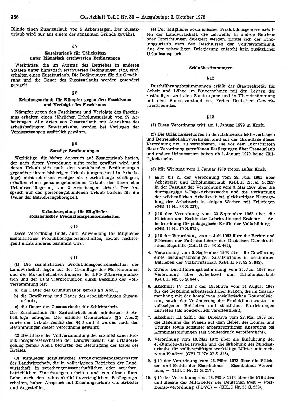 Gesetzblatt (GBl.) der Deutschen Demokratischen Republik (DDR) Teil Ⅰ 1978, Seite 366 (GBl. DDR Ⅰ 1978, S. 366)