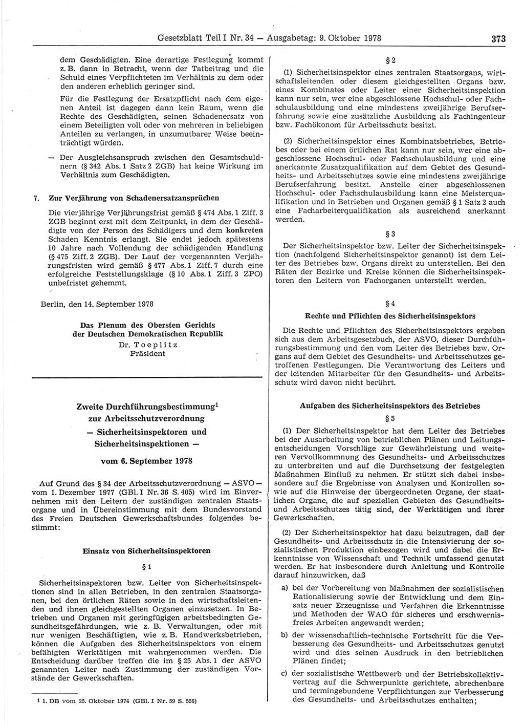 Gesetzblatt (GBl.) der Deutschen Demokratischen Republik (DDR) Teil Ⅰ 1978, Seite 373 (GBl. DDR Ⅰ 1978, S. 373)
