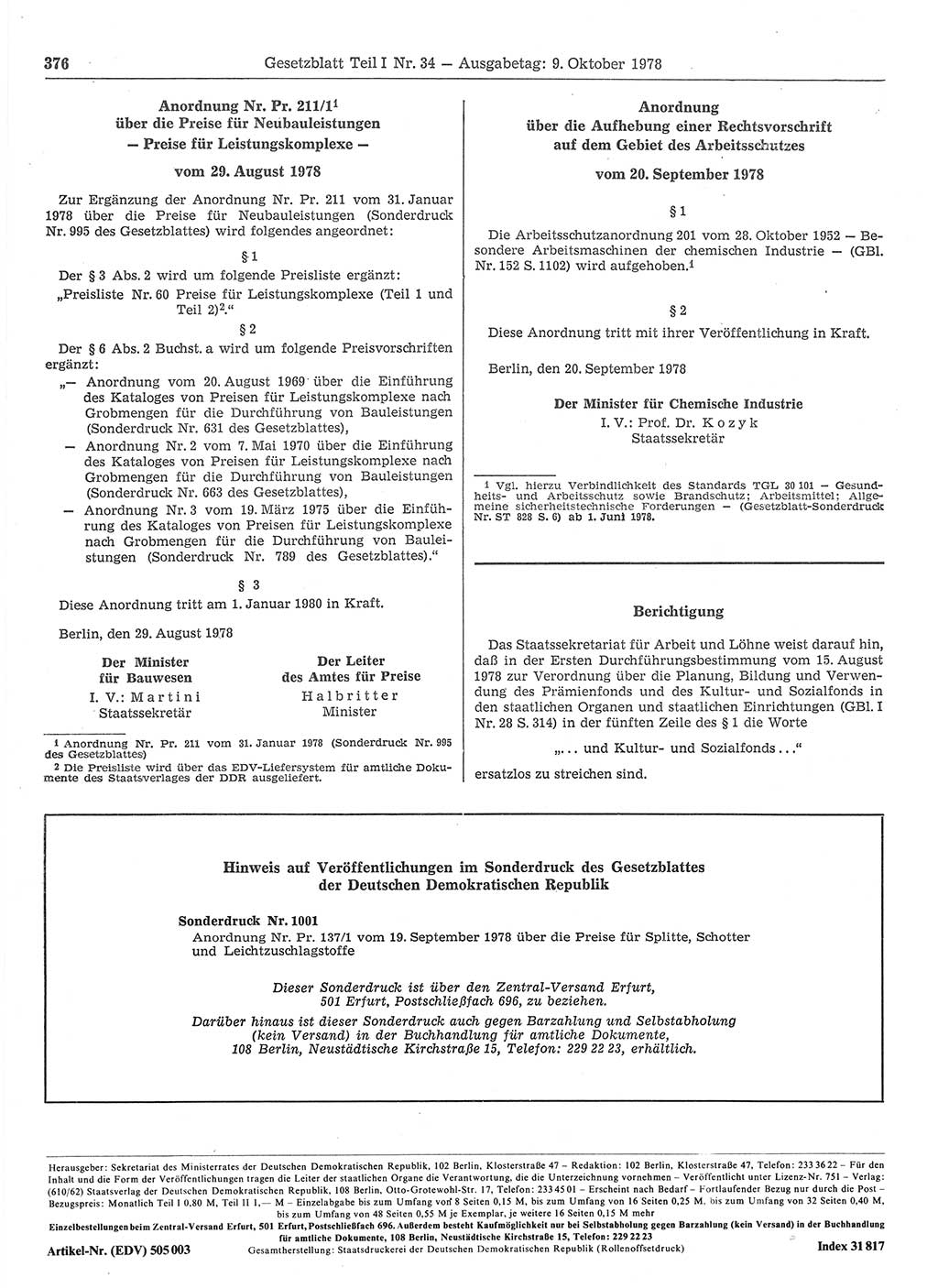 Gesetzblatt (GBl.) der Deutschen Demokratischen Republik (DDR) Teil Ⅰ 1978, Seite 376 (GBl. DDR Ⅰ 1978, S. 376)