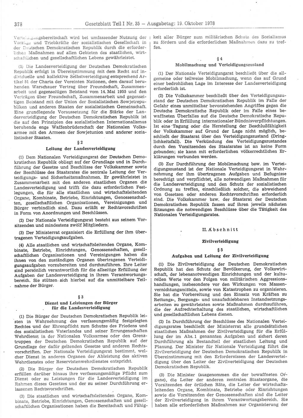 Gesetzblatt (GBl.) der Deutschen Demokratischen Republik (DDR) Teil Ⅰ 1978, Seite 378 (GBl. DDR Ⅰ 1978, S. 378)
