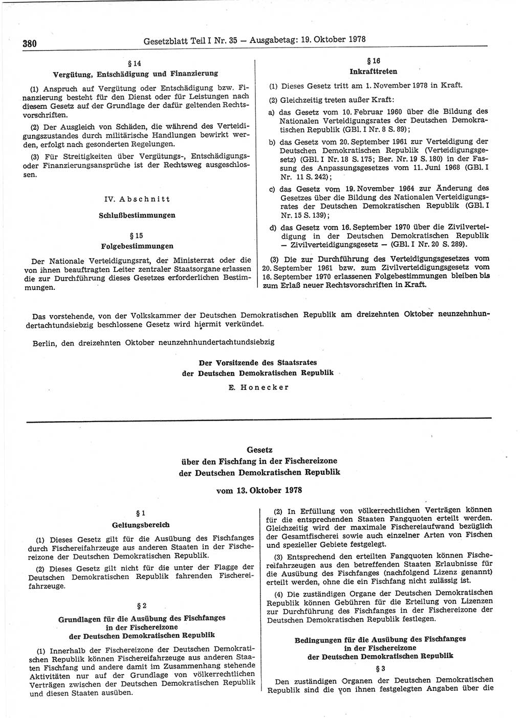 Gesetzblatt (GBl.) der Deutschen Demokratischen Republik (DDR) Teil Ⅰ 1978, Seite 380 (GBl. DDR Ⅰ 1978, S. 380)