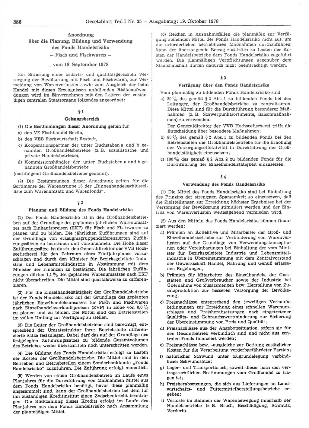 Gesetzblatt (GBl.) der Deutschen Demokratischen Republik (DDR) Teil Ⅰ 1978, Seite 386 (GBl. DDR Ⅰ 1978, S. 386)
