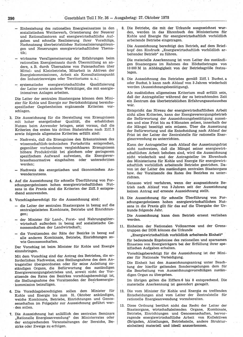 Gesetzblatt (GBl.) der Deutschen Demokratischen Republik (DDR) Teil Ⅰ 1978, Seite 390 (GBl. DDR Ⅰ 1978, S. 390)