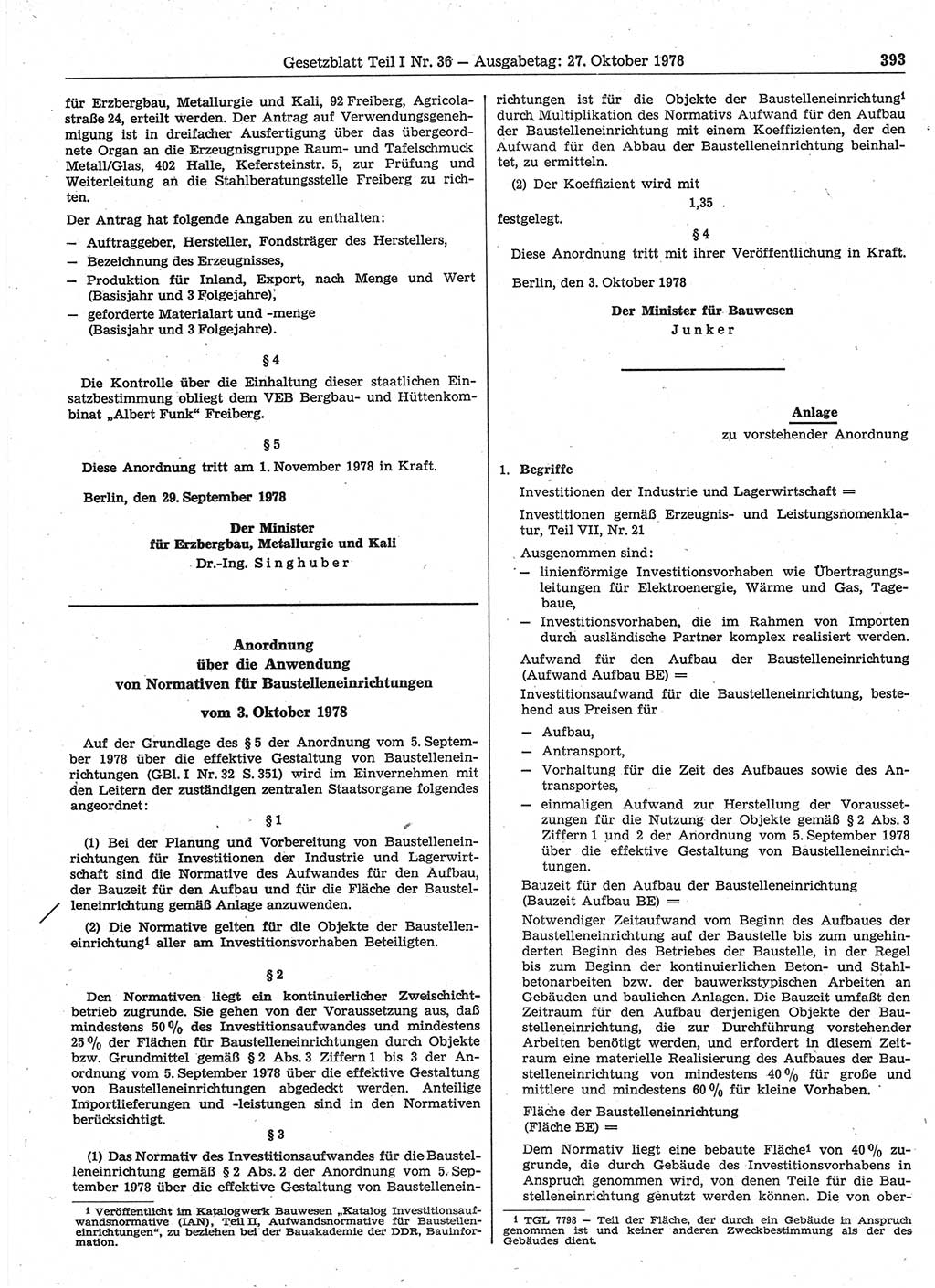 Gesetzblatt (GBl.) der Deutschen Demokratischen Republik (DDR) Teil Ⅰ 1978, Seite 393 (GBl. DDR Ⅰ 1978, S. 393)