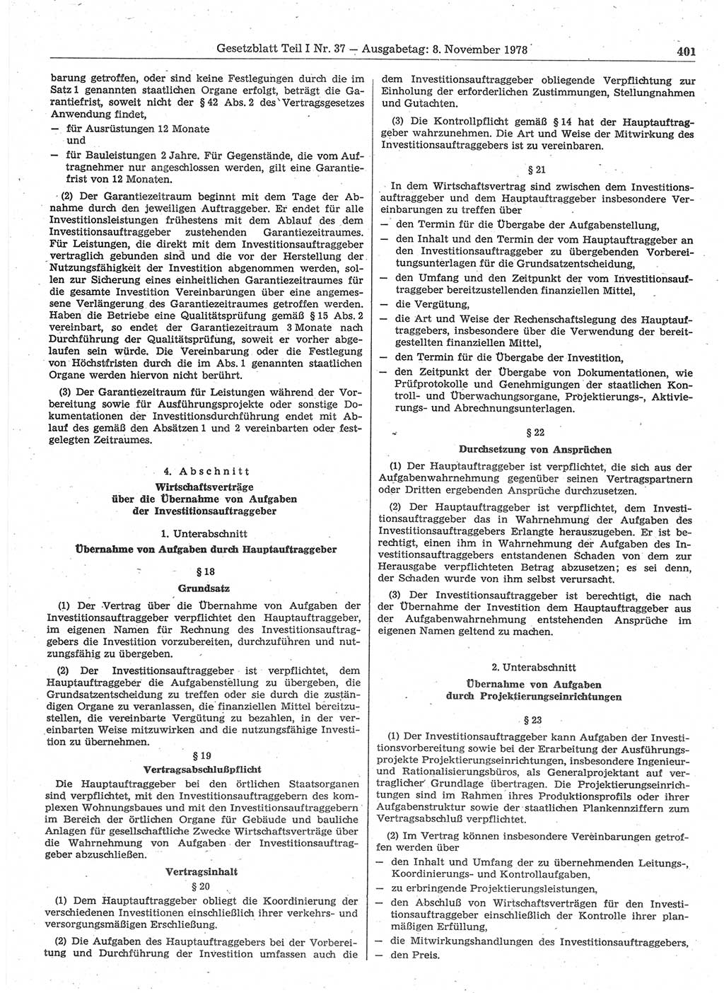 Gesetzblatt (GBl.) der Deutschen Demokratischen Republik (DDR) Teil Ⅰ 1978, Seite 401 (GBl. DDR Ⅰ 1978, S. 401)