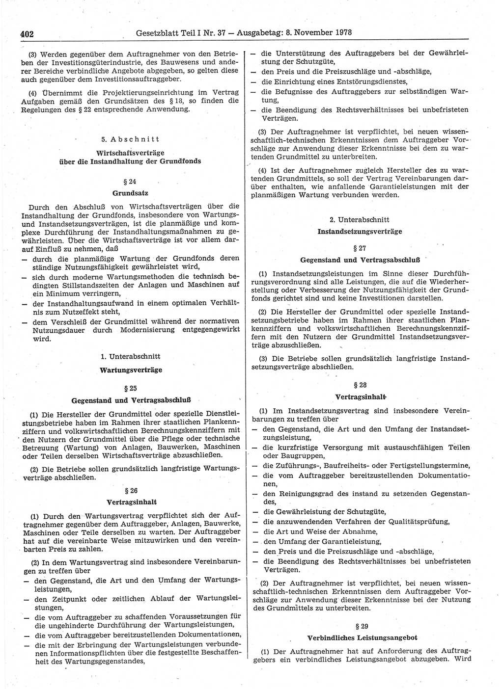 Gesetzblatt (GBl.) der Deutschen Demokratischen Republik (DDR) Teil Ⅰ 1978, Seite 402 (GBl. DDR Ⅰ 1978, S. 402)