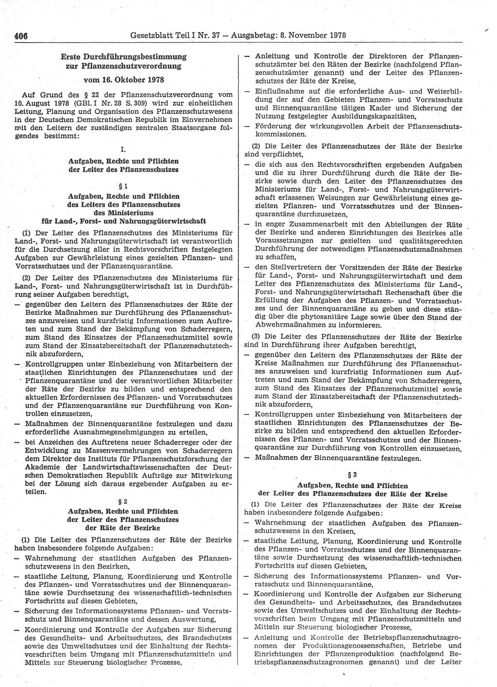 Gesetzblatt (GBl.) der Deutschen Demokratischen Republik (DDR) Teil Ⅰ 1978, Seite 406 (GBl. DDR Ⅰ 1978, S. 406)