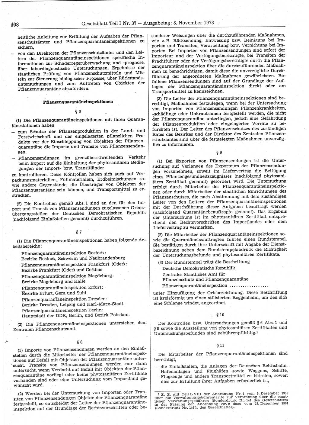 Gesetzblatt (GBl.) der Deutschen Demokratischen Republik (DDR) Teil Ⅰ 1978, Seite 408 (GBl. DDR Ⅰ 1978, S. 408)