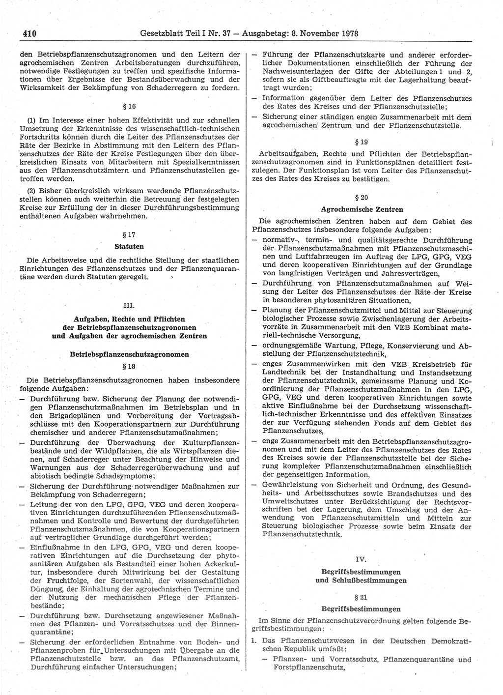 Gesetzblatt (GBl.) der Deutschen Demokratischen Republik (DDR) Teil Ⅰ 1978, Seite 410 (GBl. DDR Ⅰ 1978, S. 410)