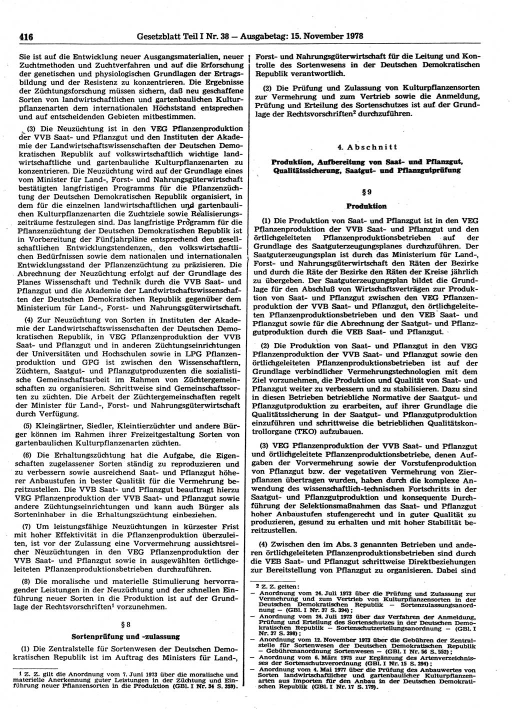 Gesetzblatt (GBl.) der Deutschen Demokratischen Republik (DDR) Teil Ⅰ 1978, Seite 416 (GBl. DDR Ⅰ 1978, S. 416)
