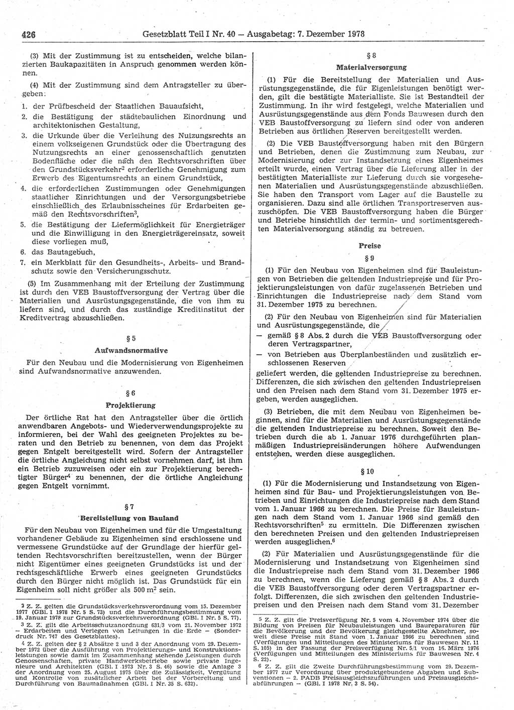 Gesetzblatt (GBl.) der Deutschen Demokratischen Republik (DDR) Teil Ⅰ 1978, Seite 426 (GBl. DDR Ⅰ 1978, S. 426)