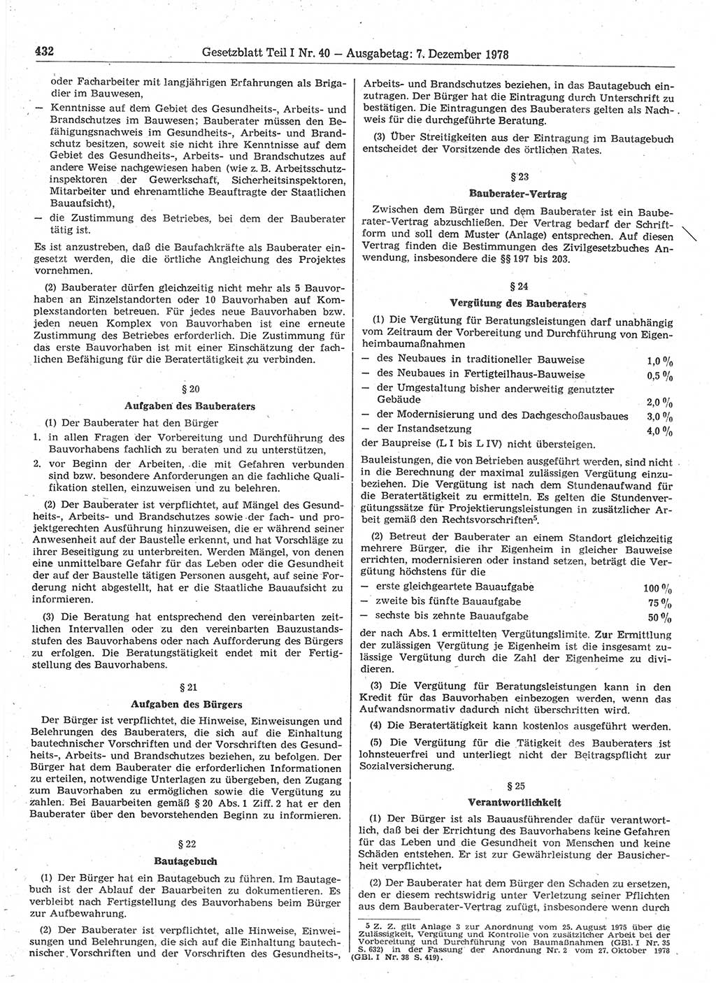 Gesetzblatt (GBl.) der Deutschen Demokratischen Republik (DDR) Teil Ⅰ 1978, Seite 432 (GBl. DDR Ⅰ 1978, S. 432)