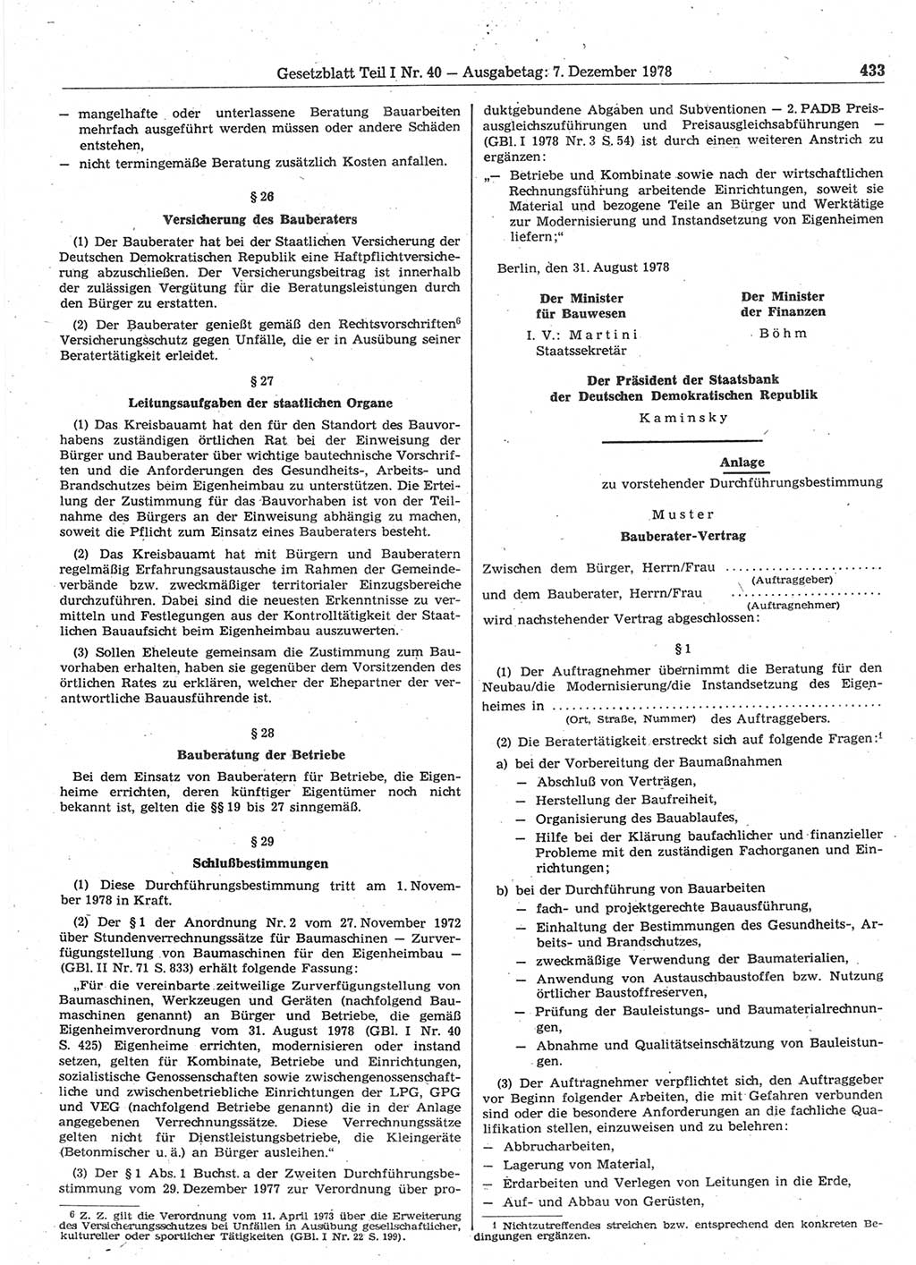 Gesetzblatt (GBl.) der Deutschen Demokratischen Republik (DDR) Teil Ⅰ 1978, Seite 433 (GBl. DDR Ⅰ 1978, S. 433)