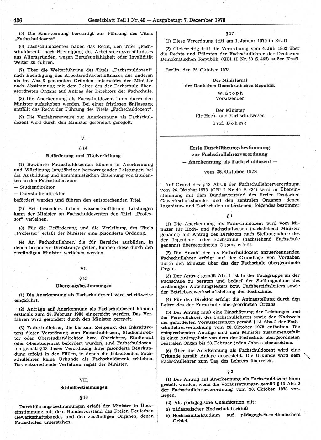 Gesetzblatt (GBl.) der Deutschen Demokratischen Republik (DDR) Teil Ⅰ 1978, Seite 436 (GBl. DDR Ⅰ 1978, S. 436)