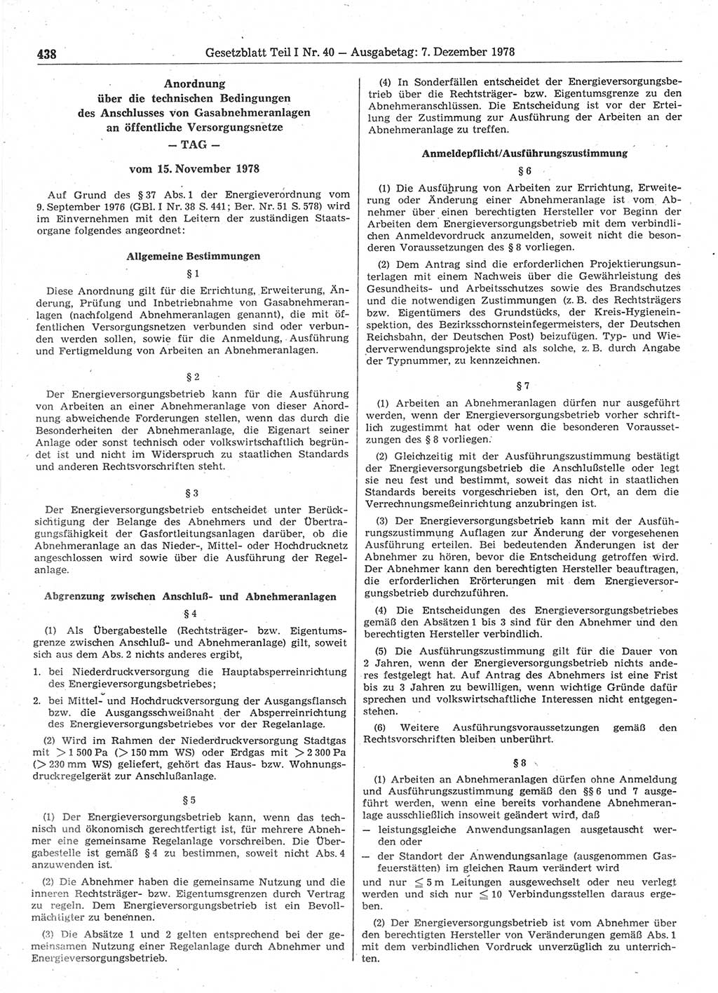 Gesetzblatt (GBl.) der Deutschen Demokratischen Republik (DDR) Teil Ⅰ 1978, Seite 438 (GBl. DDR Ⅰ 1978, S. 438)