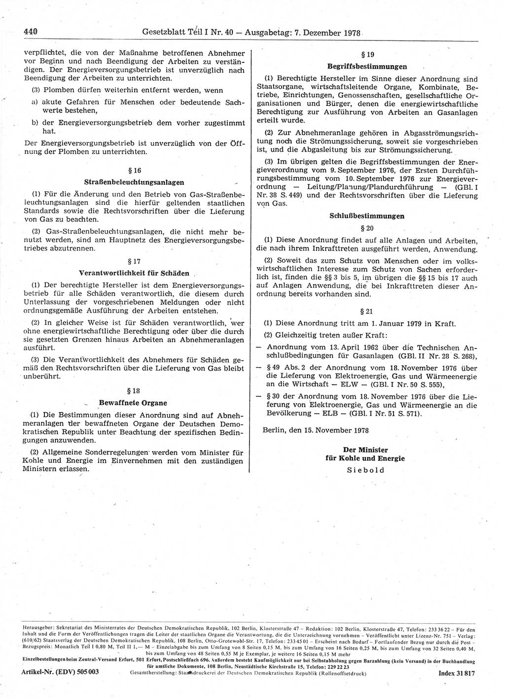 Gesetzblatt (GBl.) der Deutschen Demokratischen Republik (DDR) Teil Ⅰ 1978, Seite 440 (GBl. DDR Ⅰ 1978, S. 440)