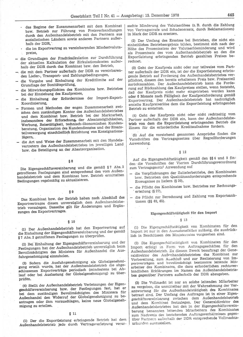 Gesetzblatt (GBl.) der Deutschen Demokratischen Republik (DDR) Teil Ⅰ 1978, Seite 445 (GBl. DDR Ⅰ 1978, S. 445)