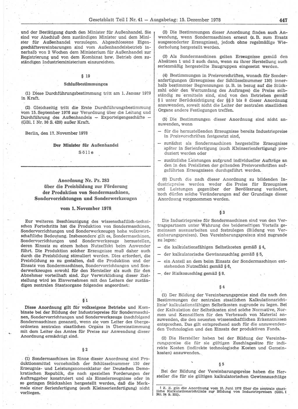 Gesetzblatt (GBl.) der Deutschen Demokratischen Republik (DDR) Teil Ⅰ 1978, Seite 447 (GBl. DDR Ⅰ 1978, S. 447)