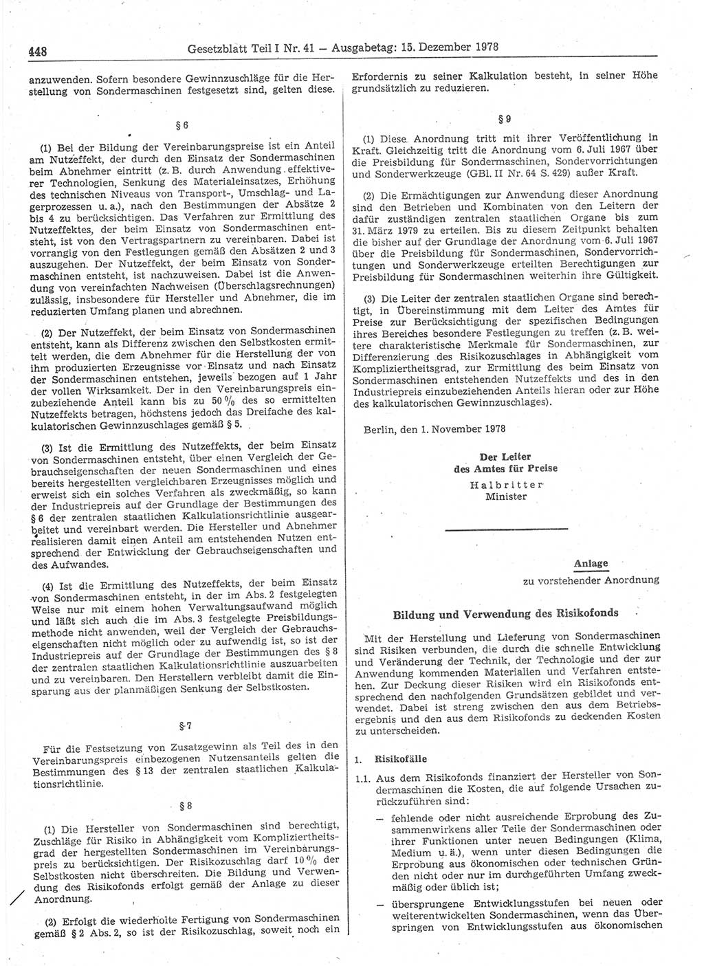 Gesetzblatt (GBl.) der Deutschen Demokratischen Republik (DDR) Teil Ⅰ 1978, Seite 448 (GBl. DDR Ⅰ 1978, S. 448)
