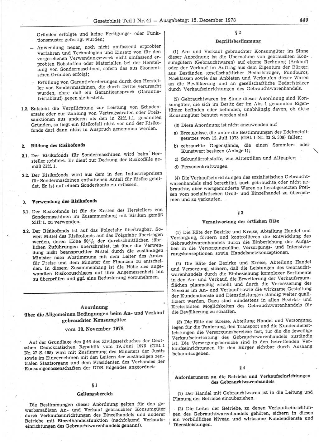 Gesetzblatt (GBl.) der Deutschen Demokratischen Republik (DDR) Teil Ⅰ 1978, Seite 449 (GBl. DDR Ⅰ 1978, S. 449)