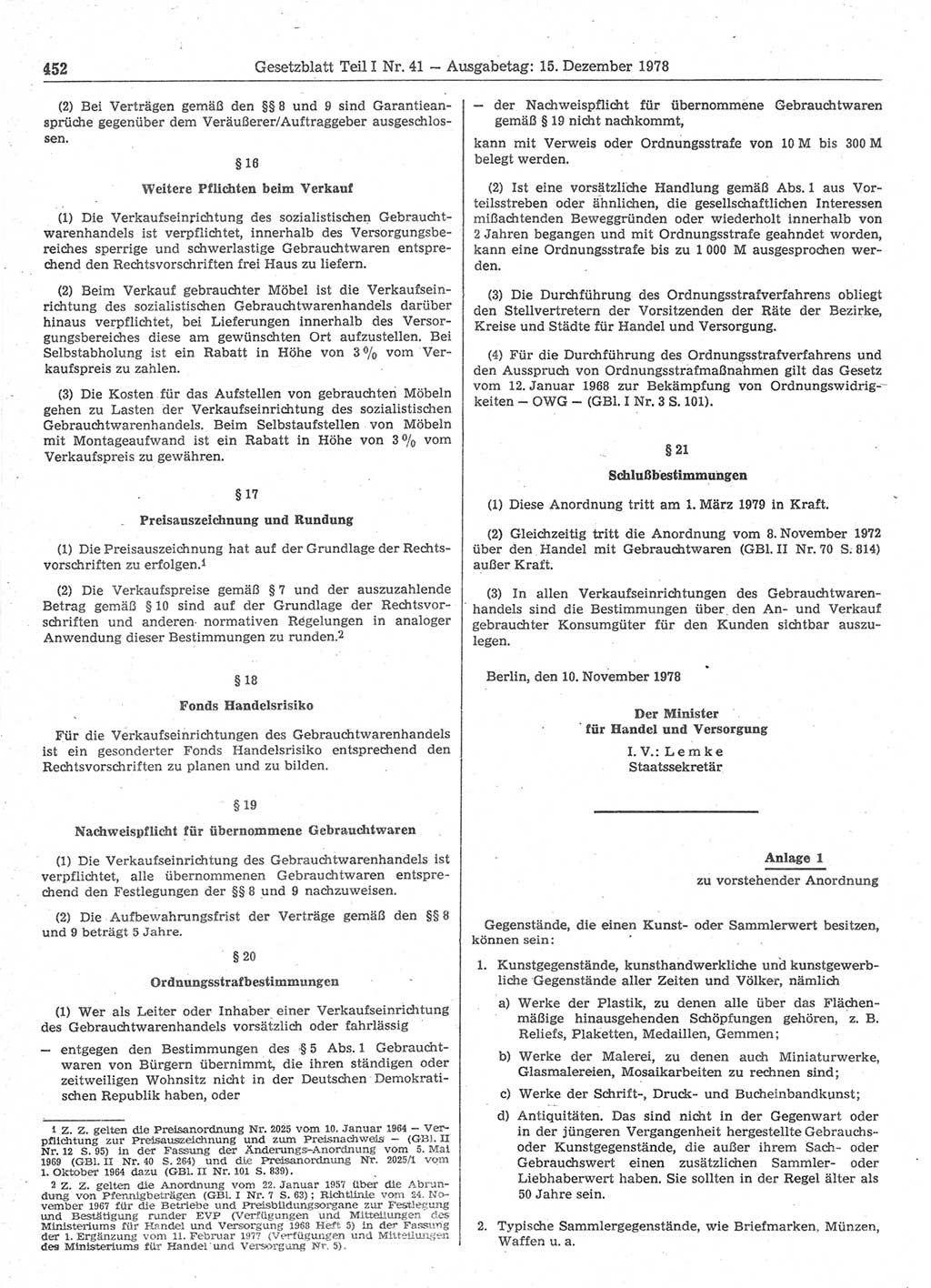 Gesetzblatt (GBl.) der Deutschen Demokratischen Republik (DDR) Teil Ⅰ 1978, Seite 452 (GBl. DDR Ⅰ 1978, S. 452)