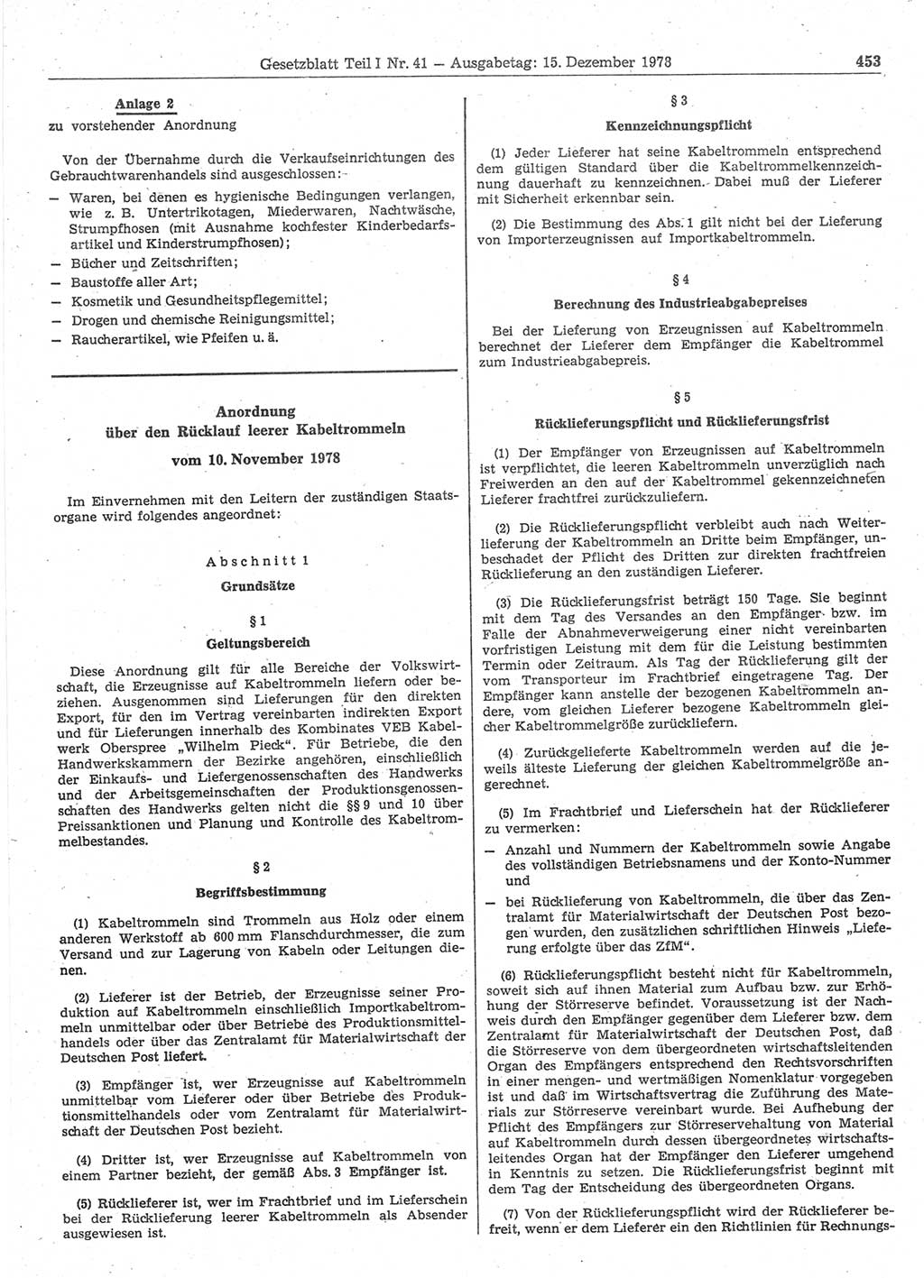 Gesetzblatt (GBl.) der Deutschen Demokratischen Republik (DDR) Teil Ⅰ 1978, Seite 453 (GBl. DDR Ⅰ 1978, S. 453)