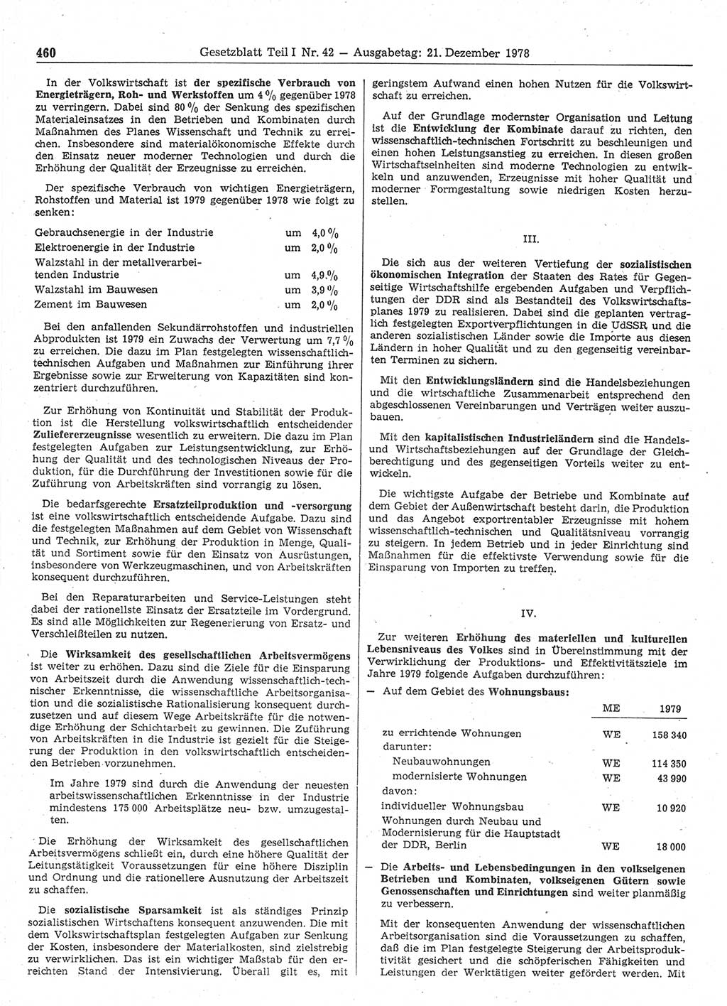 Gesetzblatt (GBl.) der Deutschen Demokratischen Republik (DDR) Teil Ⅰ 1978, Seite 460 (GBl. DDR Ⅰ 1978, S. 460)