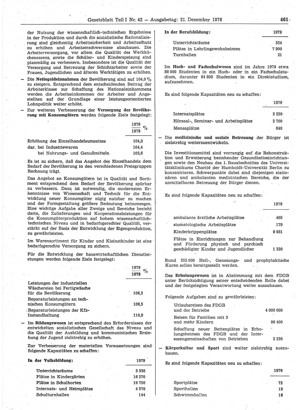 Gesetzblatt (GBl.) der Deutschen Demokratischen Republik (DDR) Teil Ⅰ 1978, Seite 461 (GBl. DDR Ⅰ 1978, S. 461)