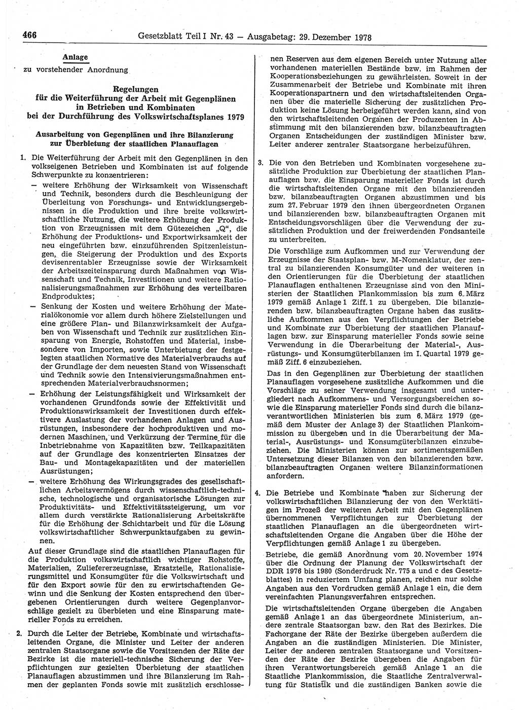 Gesetzblatt (GBl.) der Deutschen Demokratischen Republik (DDR) Teil Ⅰ 1978, Seite 466 (GBl. DDR Ⅰ 1978, S. 466)