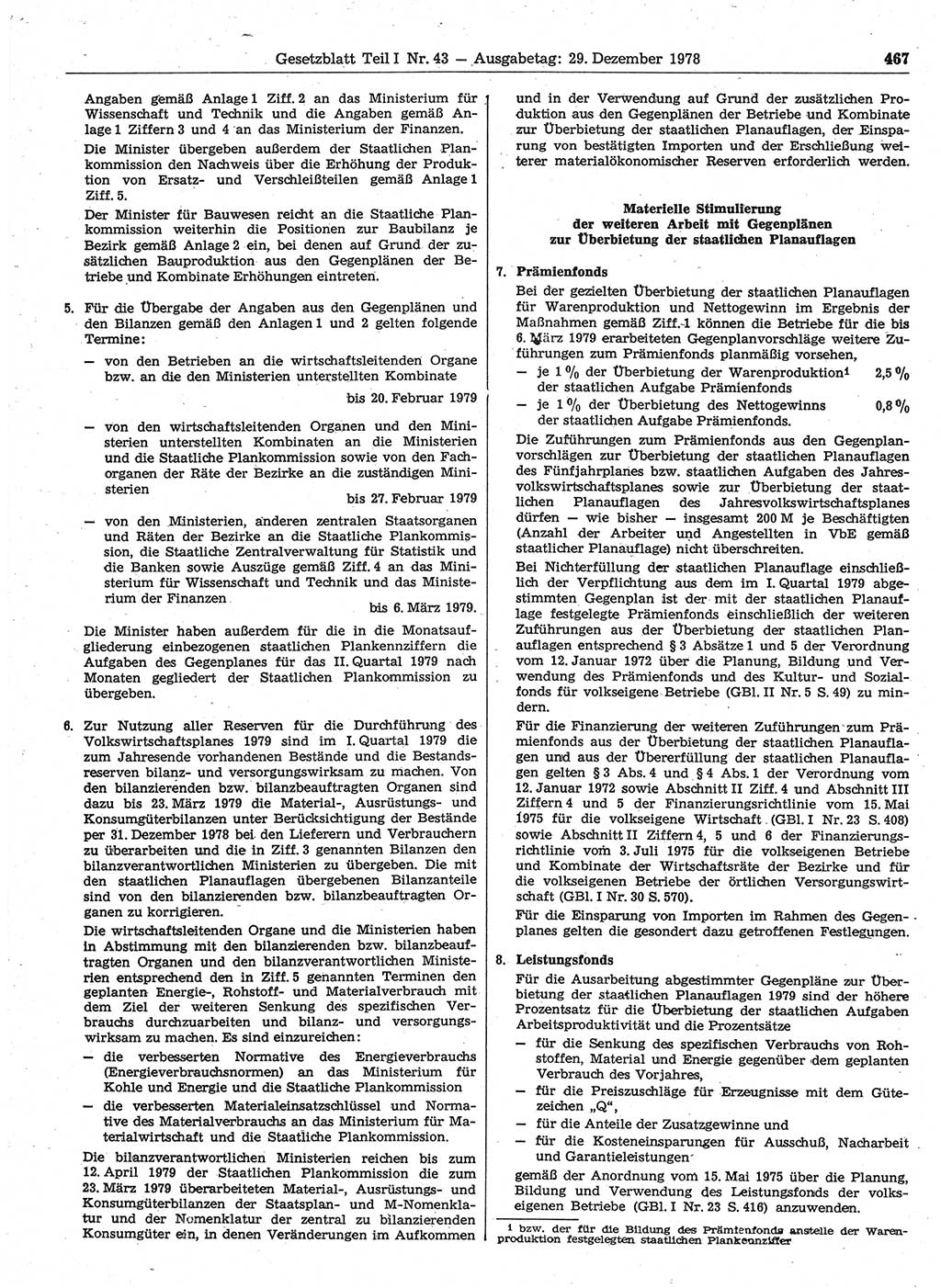 Gesetzblatt (GBl.) der Deutschen Demokratischen Republik (DDR) Teil Ⅰ 1978, Seite 467 (GBl. DDR Ⅰ 1978, S. 467)