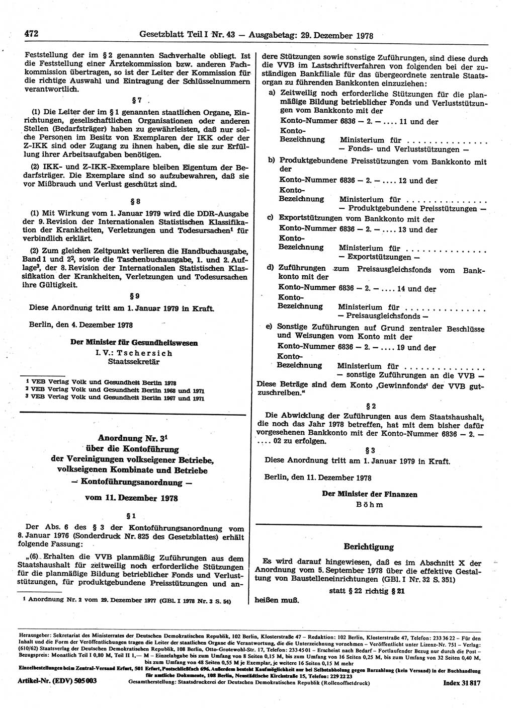 Gesetzblatt (GBl.) der Deutschen Demokratischen Republik (DDR) Teil Ⅰ 1978, Seite 472 (GBl. DDR Ⅰ 1978, S. 472)