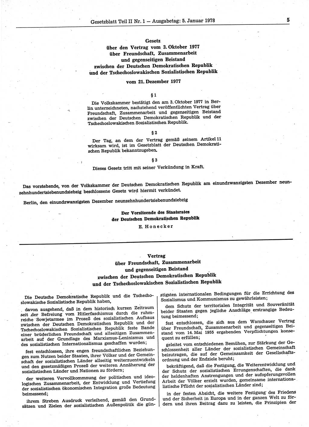 Gesetzblatt (GBl.) der Deutschen Demokratischen Republik (DDR) Teil ⅠⅠ 1978, Seite 5 (GBl. DDR ⅠⅠ 1978, S. 5)
